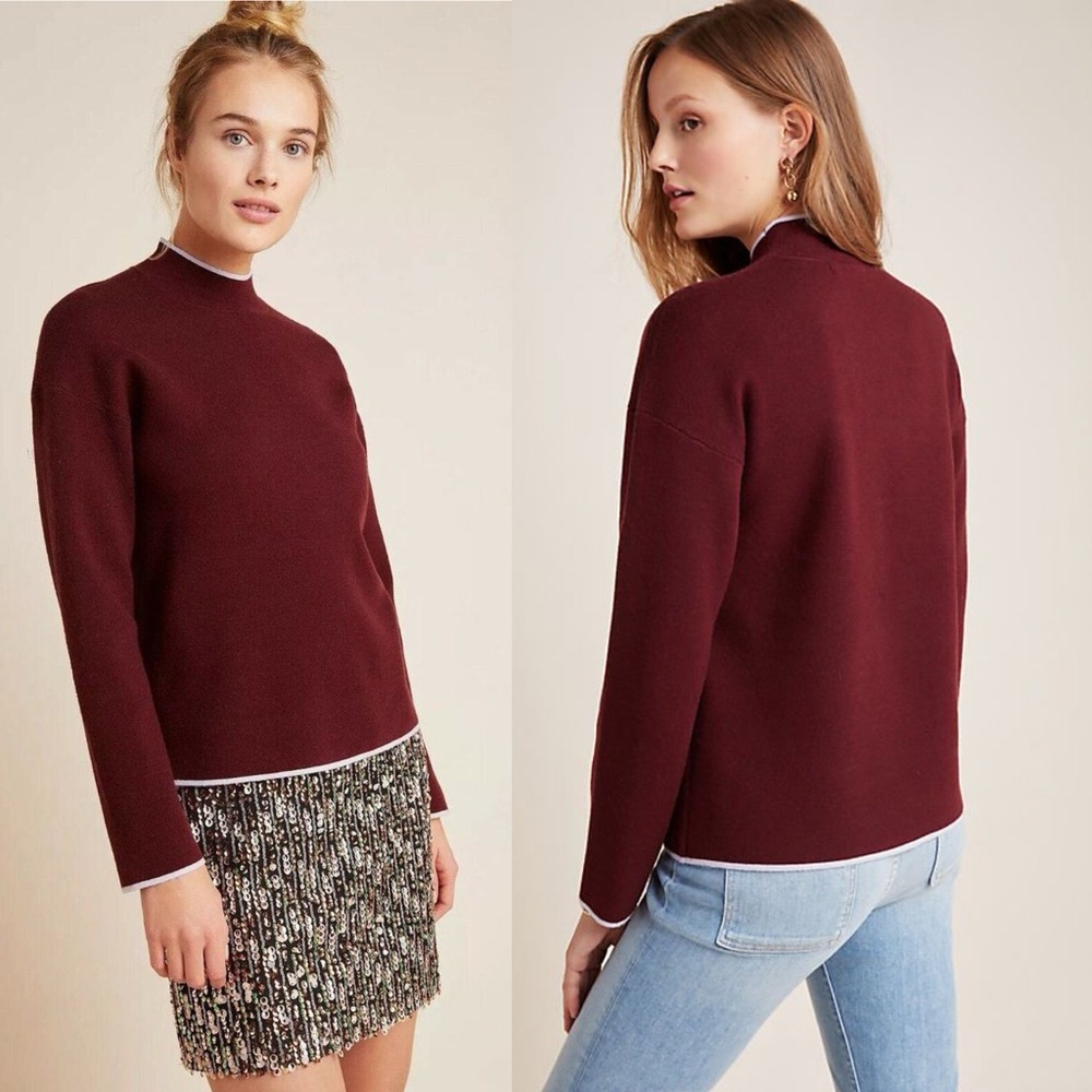 Anthropologie Lizzie Mock Neck Sweater Turtleneck Burgundy Womens‎ Size XL Boho